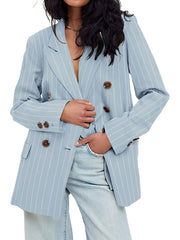 Striped Print Lapel Blazer Open Front Long Sleeve Outerwear