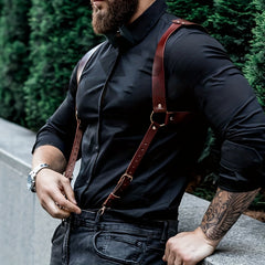 Men's Rivet Hollow Out Leather Belt Harness Fierce Armor Costume