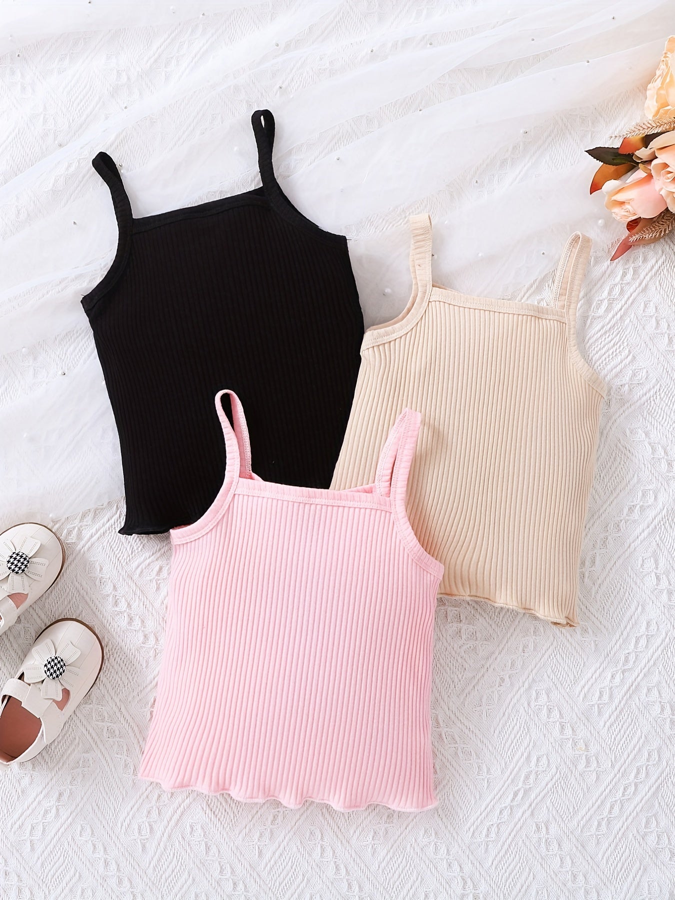 3pcs Girls Stretchy Sleeveless Cami Tops for Summer