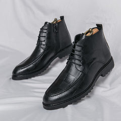 Men's Lace-Up Ankle Boots Zipper Casual Walking Shoes