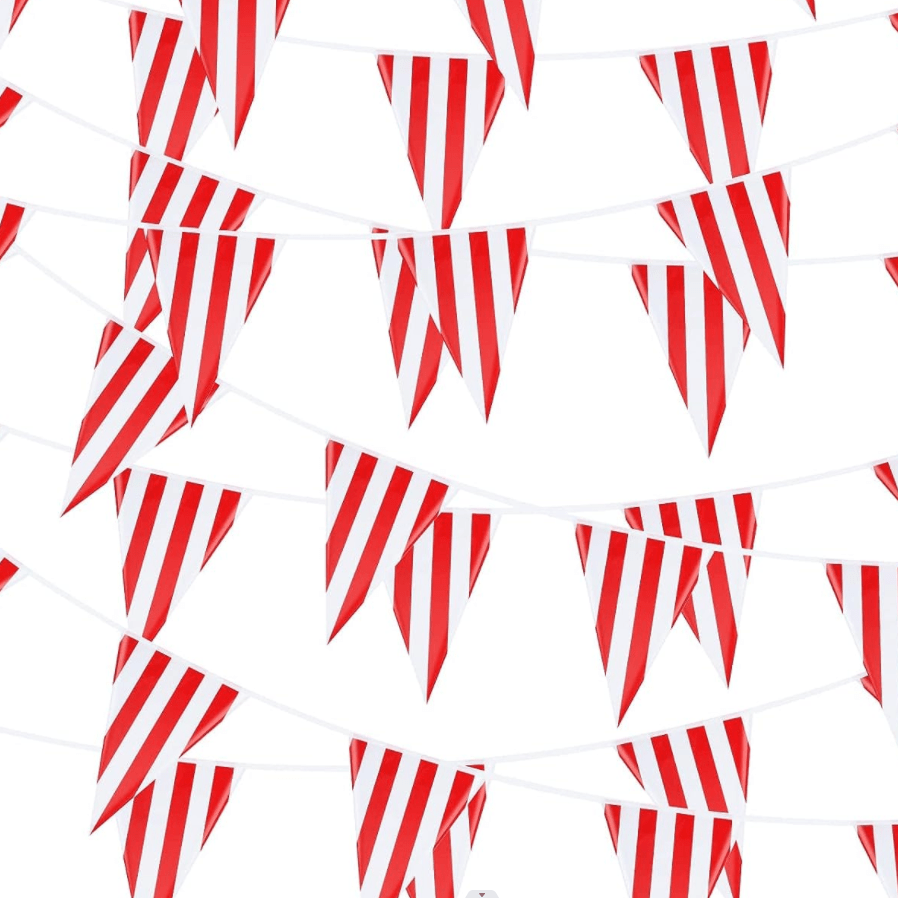 Carnival Circus Bunting Banner Red Striped Pennant Birthday Party Decor