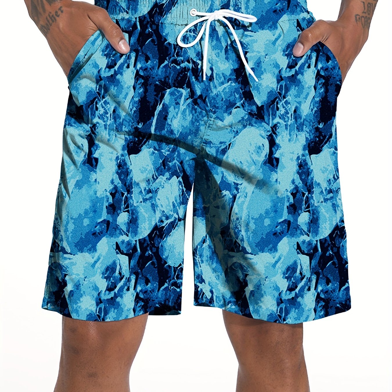 Men's Waterwave Print Swim Trunks Beach Board Shorts