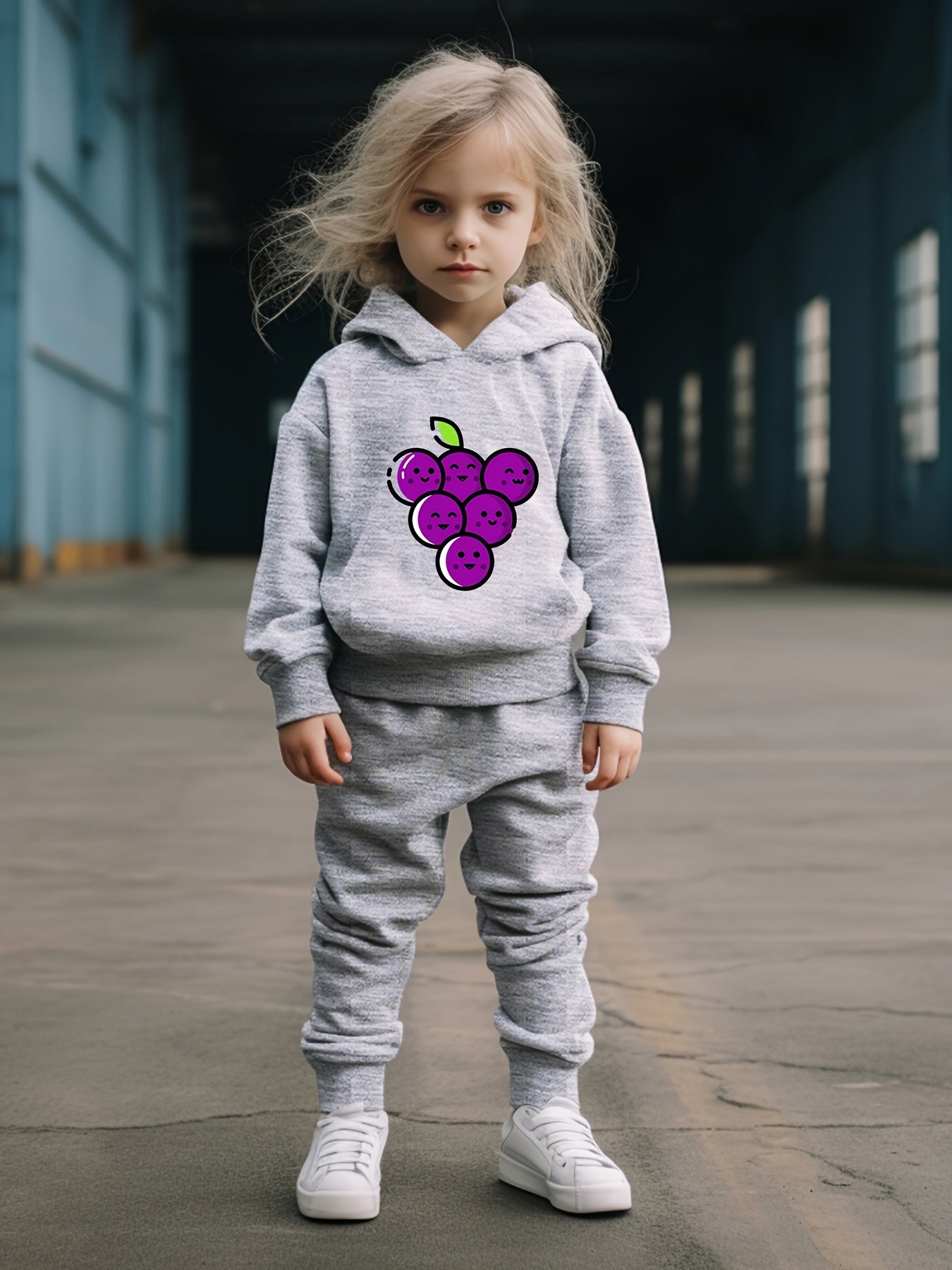 OERYUI Grapes Print Hooded Pullover Pants Set For Sports