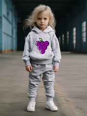 OERYUI Grapes Print Hooded Pullover Pants Set For Sports
