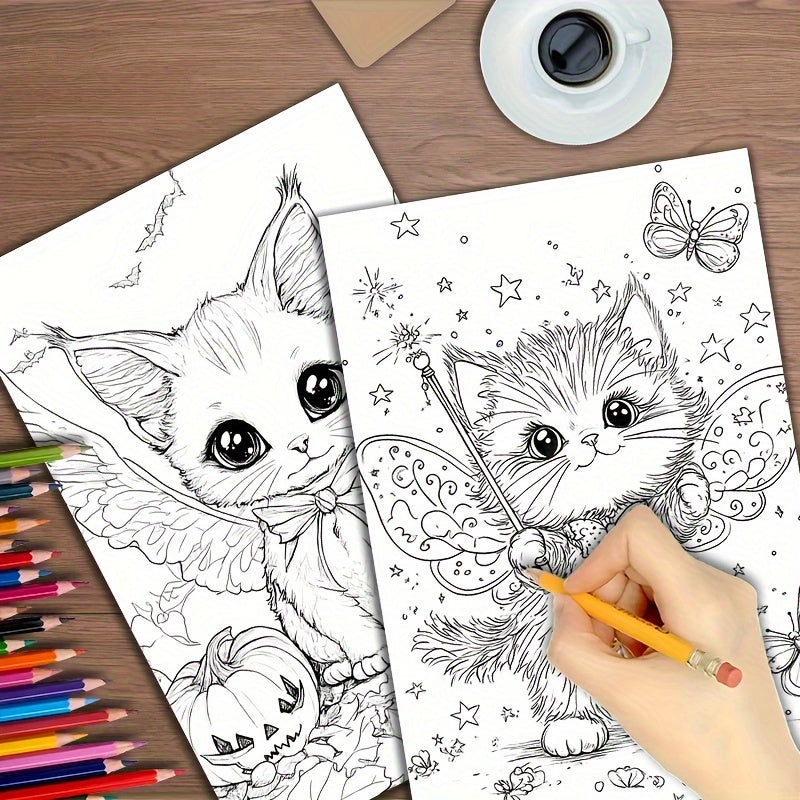 Fairy Cat Coloring Book 22 Pages Thick Paper Creative Halloween