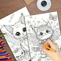 Fairy Cat Coloring Book 22 Pages Thick Paper Creative Halloween