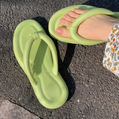 Women's Solid Flip Flops Soft Sole Pillow Slides Lightweight Beach Shoes
