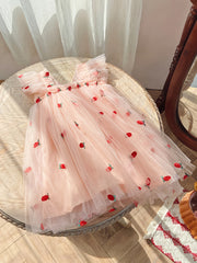 Toddler Girls Cherry Embroidery Mesh Puffy Dress
