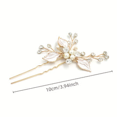 Alloy Leaf Shape Hairpin Inlaid Faux Pearl Crystal U shaped Hairpin