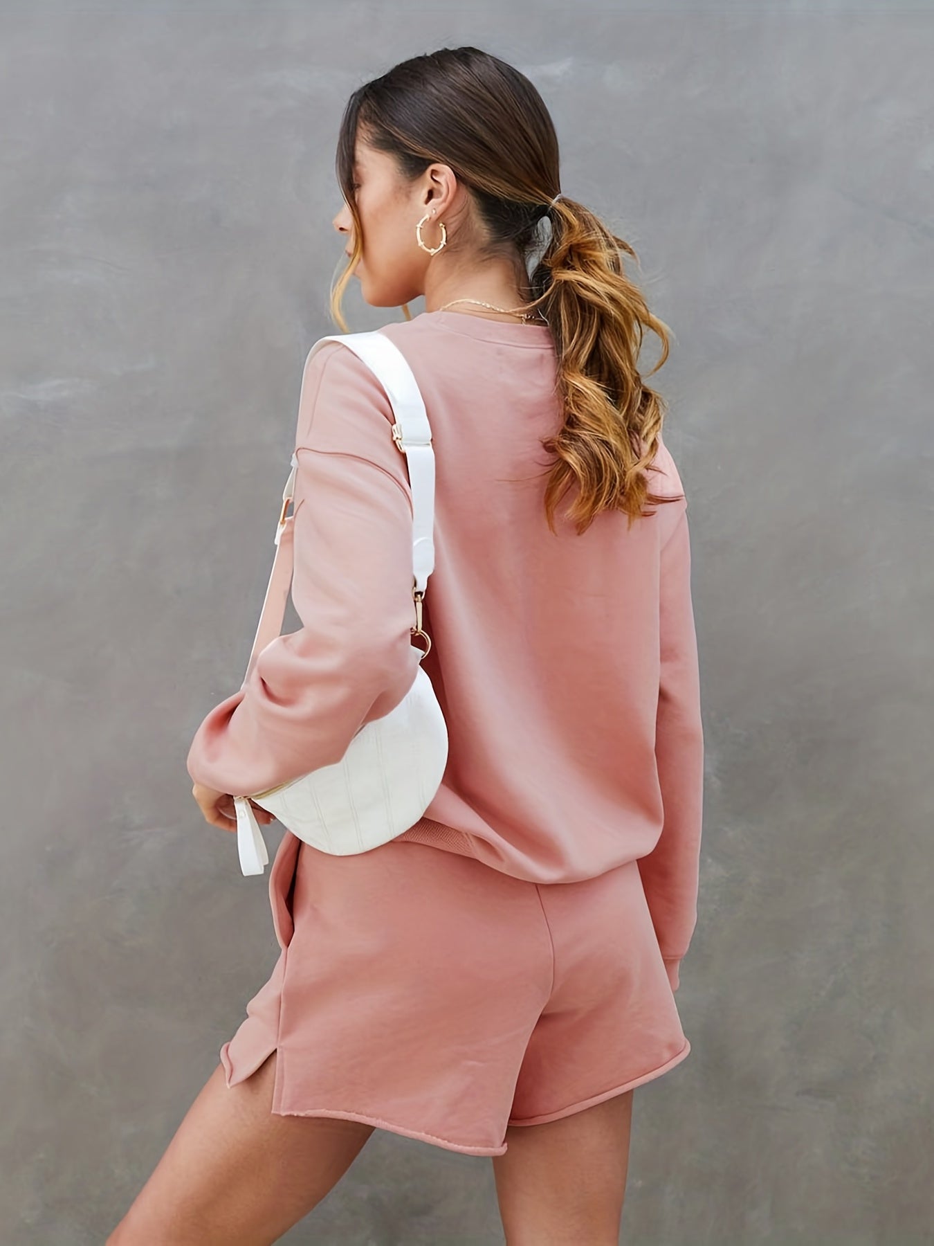 Casual Two Piece Set Long Sleeve Sweatshirt & Shorts Outfits