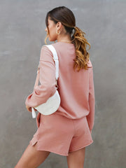 Casual Two Piece Set Long Sleeve Sweatshirt & Shorts Outfits