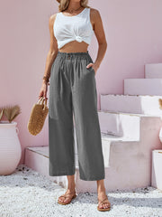 Wide Leg Button Front Casual Pants for Women