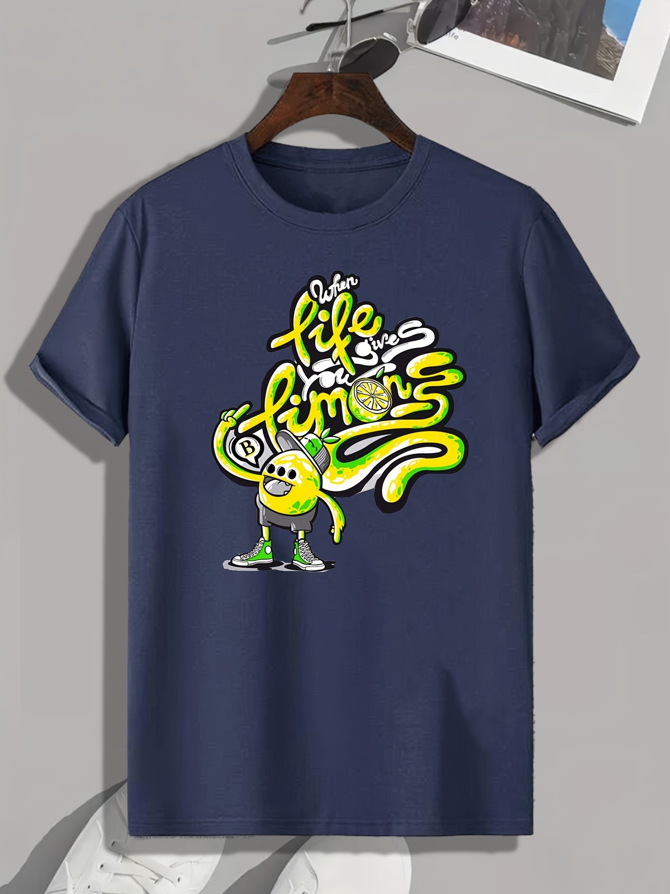 Rock Pattern Print Men's Sports Tee Shirt For Fitness Activities