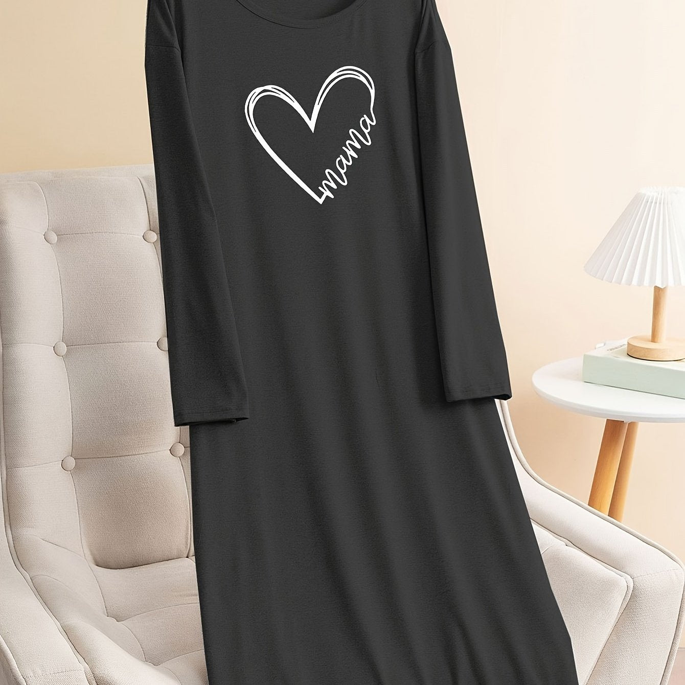 Heart Graphic Long Sleeve Tee Lounge Dress