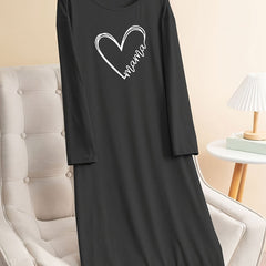 Heart Graphic Long Sleeve Tee Lounge Dress