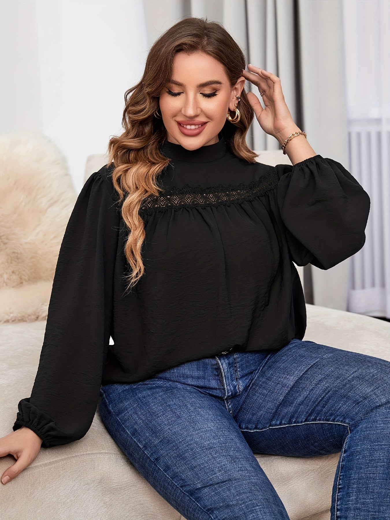 High Neck Lace Blouse for Women