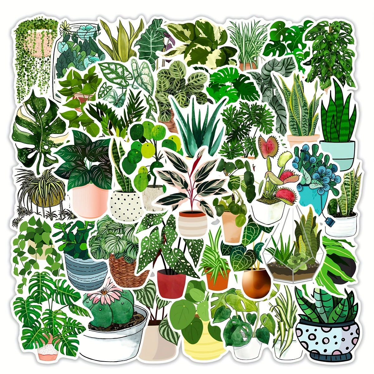 50pcs Green Plant Potted Graffiti Waterproof Stickers DIY Creative Toys