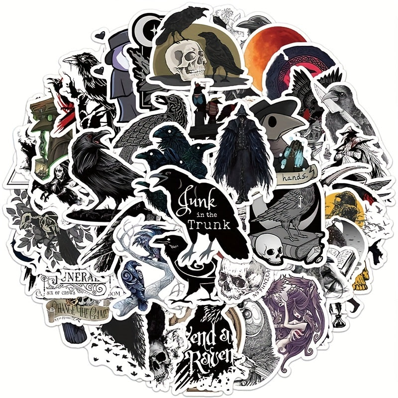 50pcs Crow Waterproof Stickers for Water Cups Notebooks & More