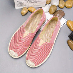 Women's Striped Canvas Slip-On Outdoor Shoes Lightweight Walking Shoes