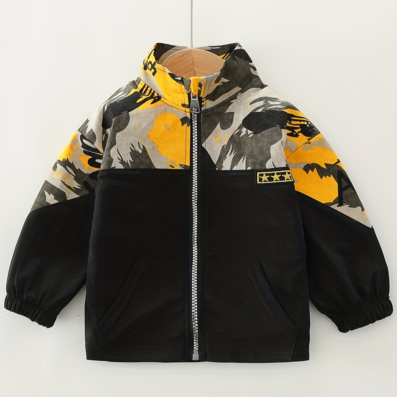Boys Block Camouflage Windbreaker Jacket Long Sleeve Zip Up Jacket