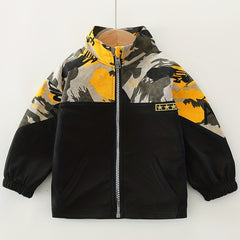Boys Block Camouflage Windbreaker Jacket Long Sleeve Zip Up Jacket