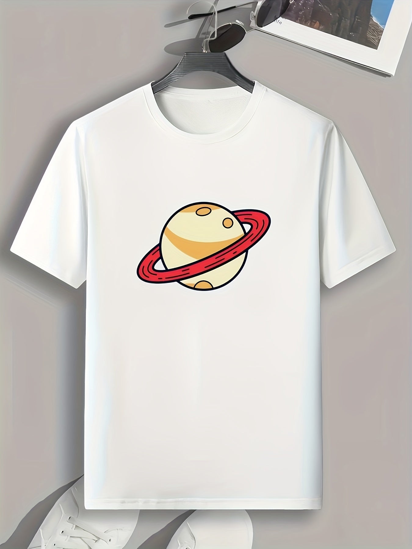 Planet Pattern Print Men's Comfy Sports T-shirt