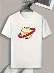Planet Pattern Print Men's Comfy Sports T-shirt