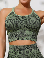 Snake Skin Pattern Yoga Bra Criss Cross Back