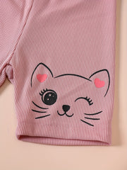 Kitten Print Bike Shorts for Girls - Comfy Casual Wear for Summer