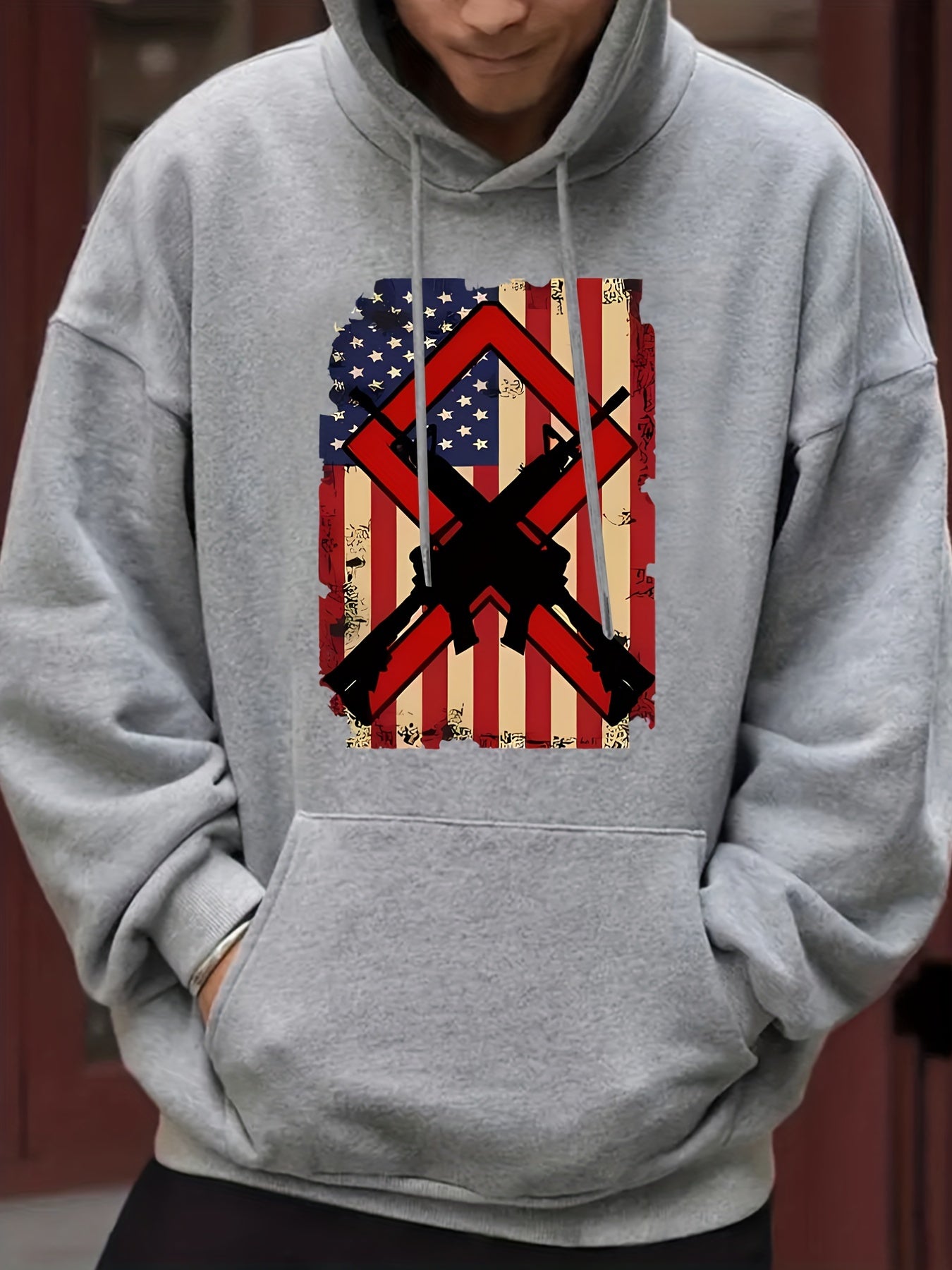 Men's Flag Print Hooded Sweatshirt Long Sleeve Personalized S