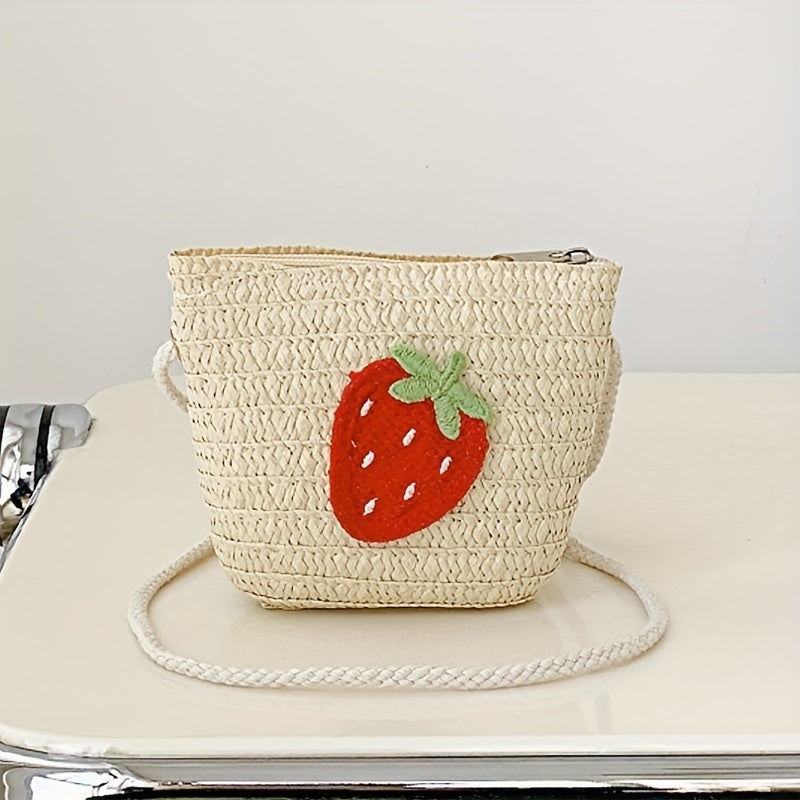 Kids Straw Woven Crossbody Bag Small Flower Coin Purse Handbag