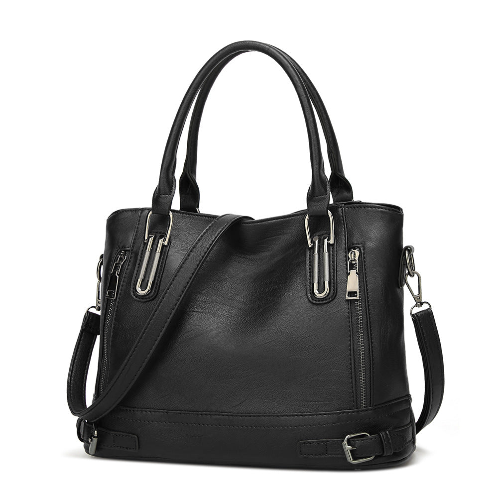 Women's PU Leather Zipper Satchel Purse Large Capacity Crossbody Bag