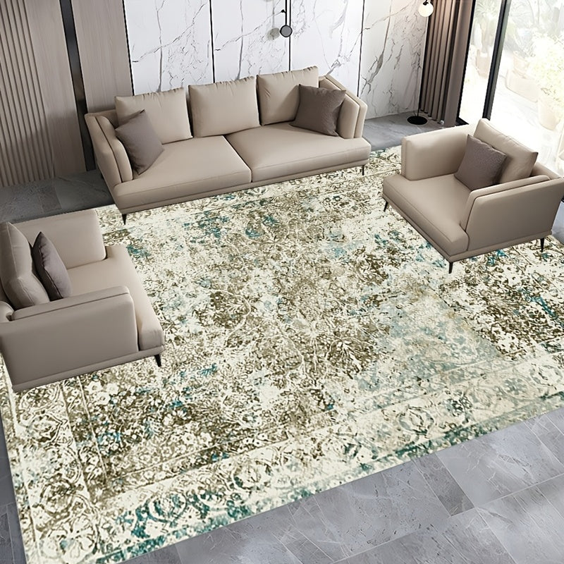 Large Vintage Green Washable Carpet Indoor Flower Printing Carpet