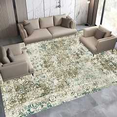 Large Vintage Green Washable Carpet Indoor Flower Printing Carpet