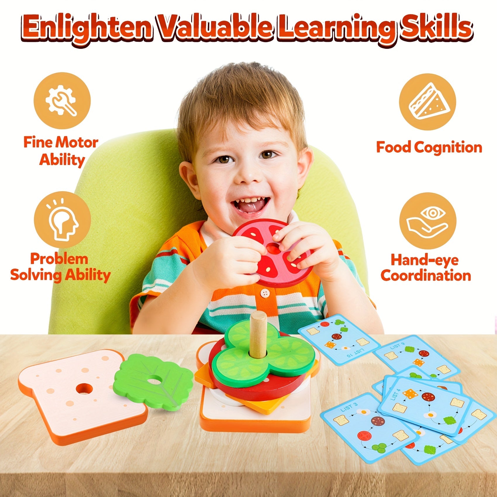 Wooden Sorting & Stacking Toy for Improved Hand-Eye Coordination