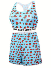 Strawberry Print Bra & Shorts Lounge Set