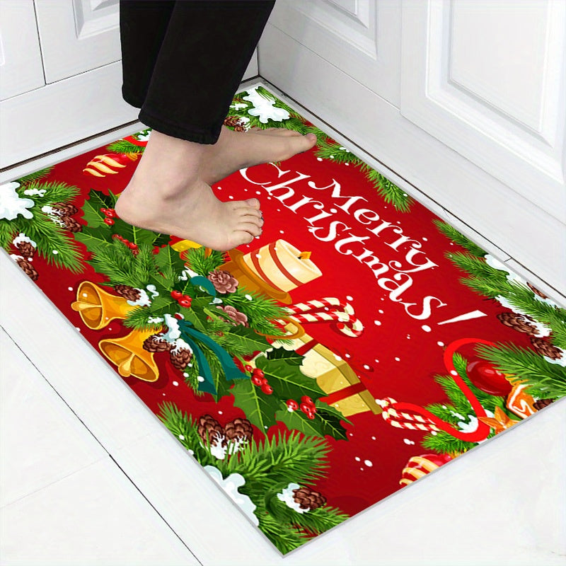 Red Christmas Pattern Floor Mat Soft Anti Fatigue Kitchen Mat