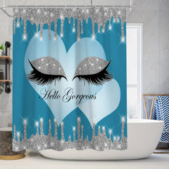 Sparkling Eyelash Shower Curtain Set with Non Slip Bath Mat