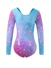 Girls Gradient Graffiti Print Long Sleeve Gymnastics Suit
