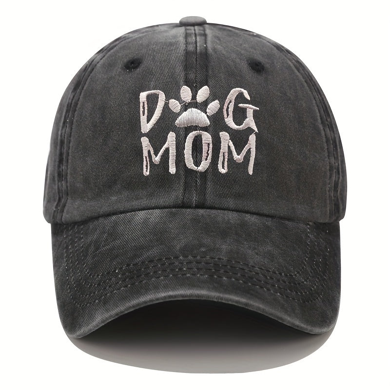 DOG MOM Embroidery Ponytail Baseball Cap Washed Distressed Sunscreen Sports Hat