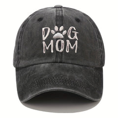 DOG MOM Embroidery Ponytail Baseball Cap Washed Distressed Sunscreen Sports Hat