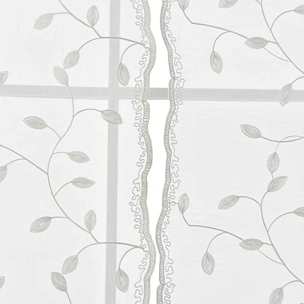 2pcs Embroidery Tulle Sheer Curtain Short Windows Kitchen Valances