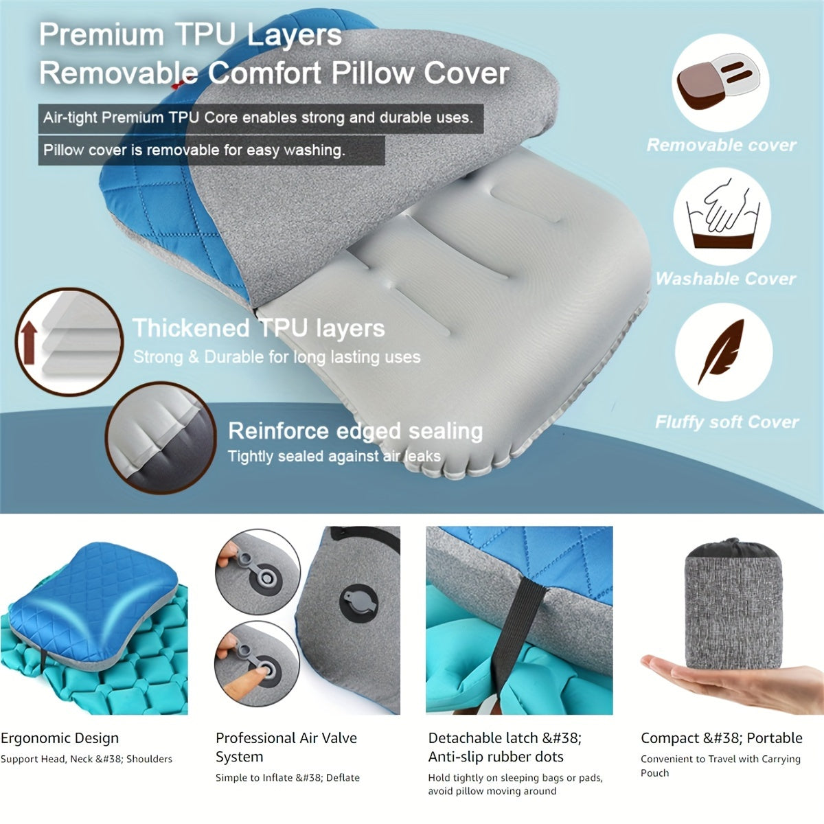 Ultralight Inflatable Camping Pillow Neck Waist Support