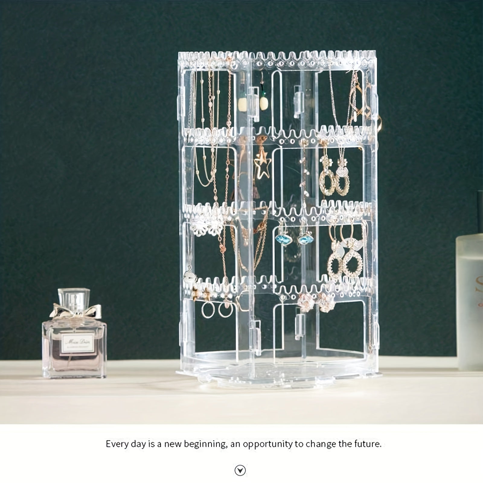 360 Degree Rotating Jewelry Organizer Earring Holder Clear Jewelry Display Rack