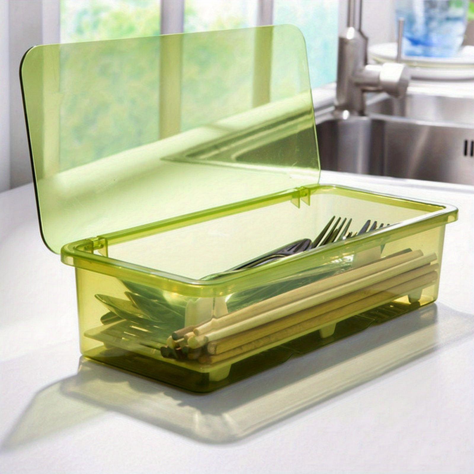 Transparent Chopstick Holder Kitchen Storage Box Plastic Drain Fridge Box