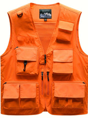 Cargo Vest Men's Zip Up Outwear Casual Spring Summer