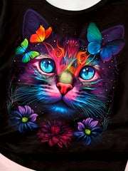 Colorful Tie Dye Cat & Butterfly Short Sleeve T-shirt for Kids