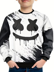 Funny Face Pattern Sweatshirt For Kids Long Sleeve Top Boy's Clothes