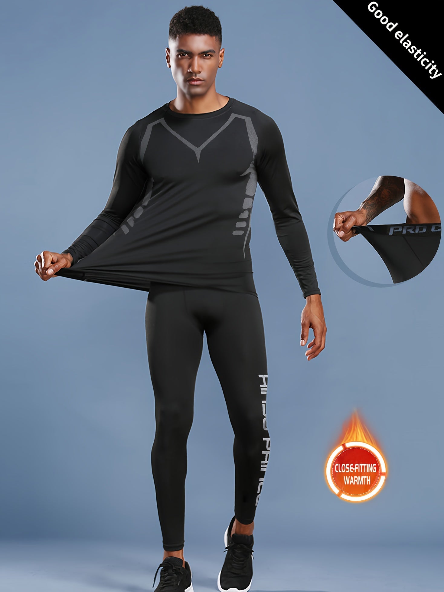 Men's Compression Suit Long Sleeve Skinny Fit T-shirt And Leggings For Winter