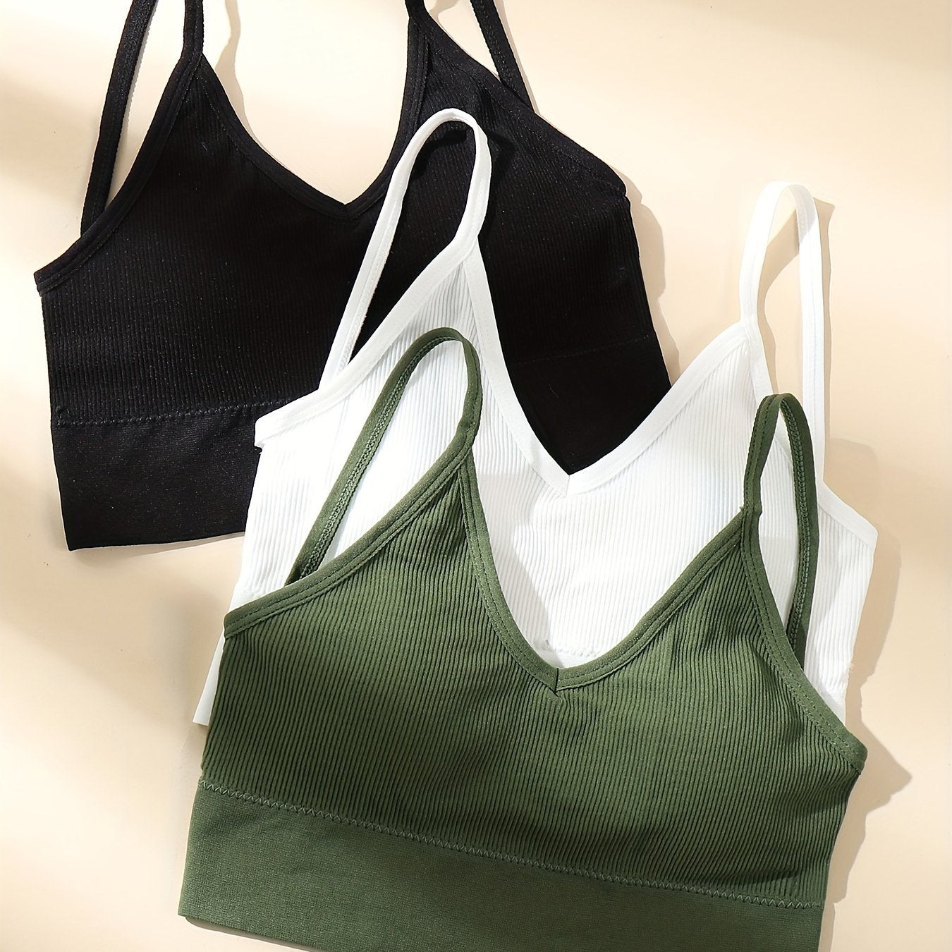3pcs Solid Wireless Bras Comfy & Breathable Stretch Bra Women's Lingerie